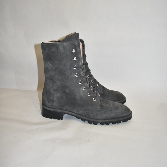 Stuart Weitzman Laine suede combat boots LACE UP DARK GRAY 8 (P2)
